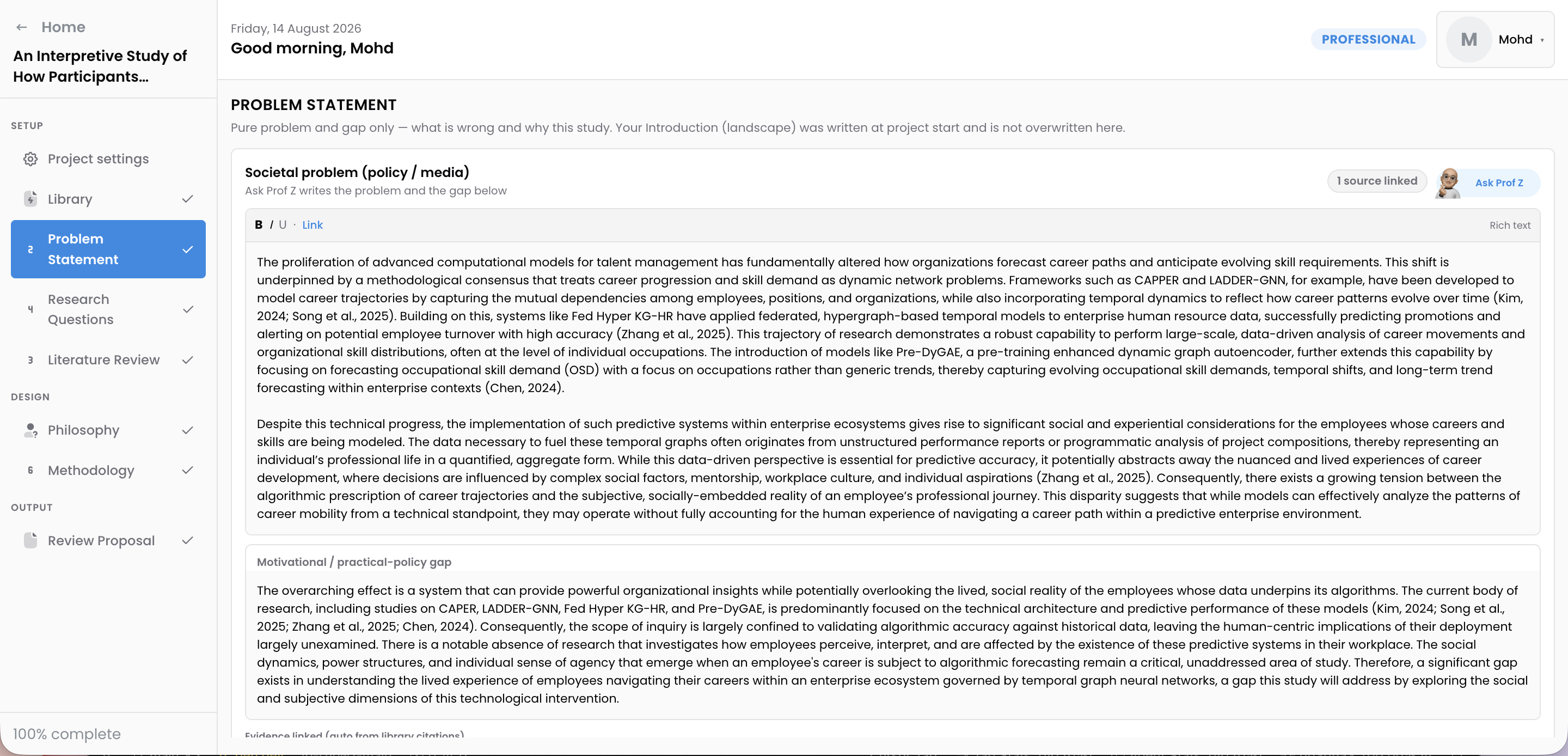 RflowZ Ask Prof Z drafting a research proposal problem statement