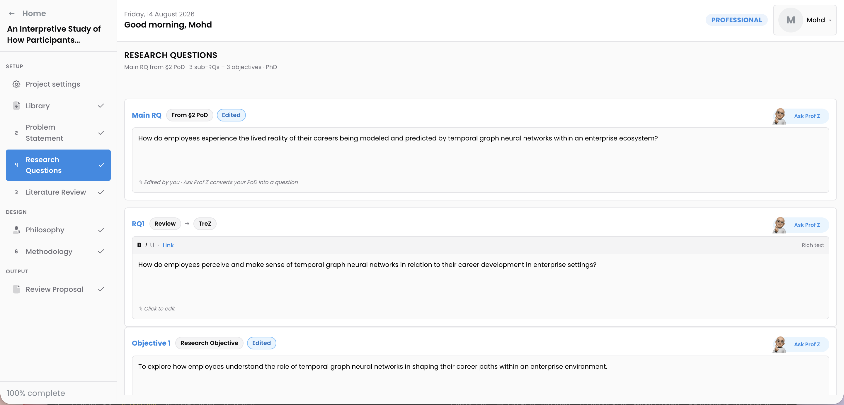 RflowZ Ask Prof Z drafting research questions and objectives