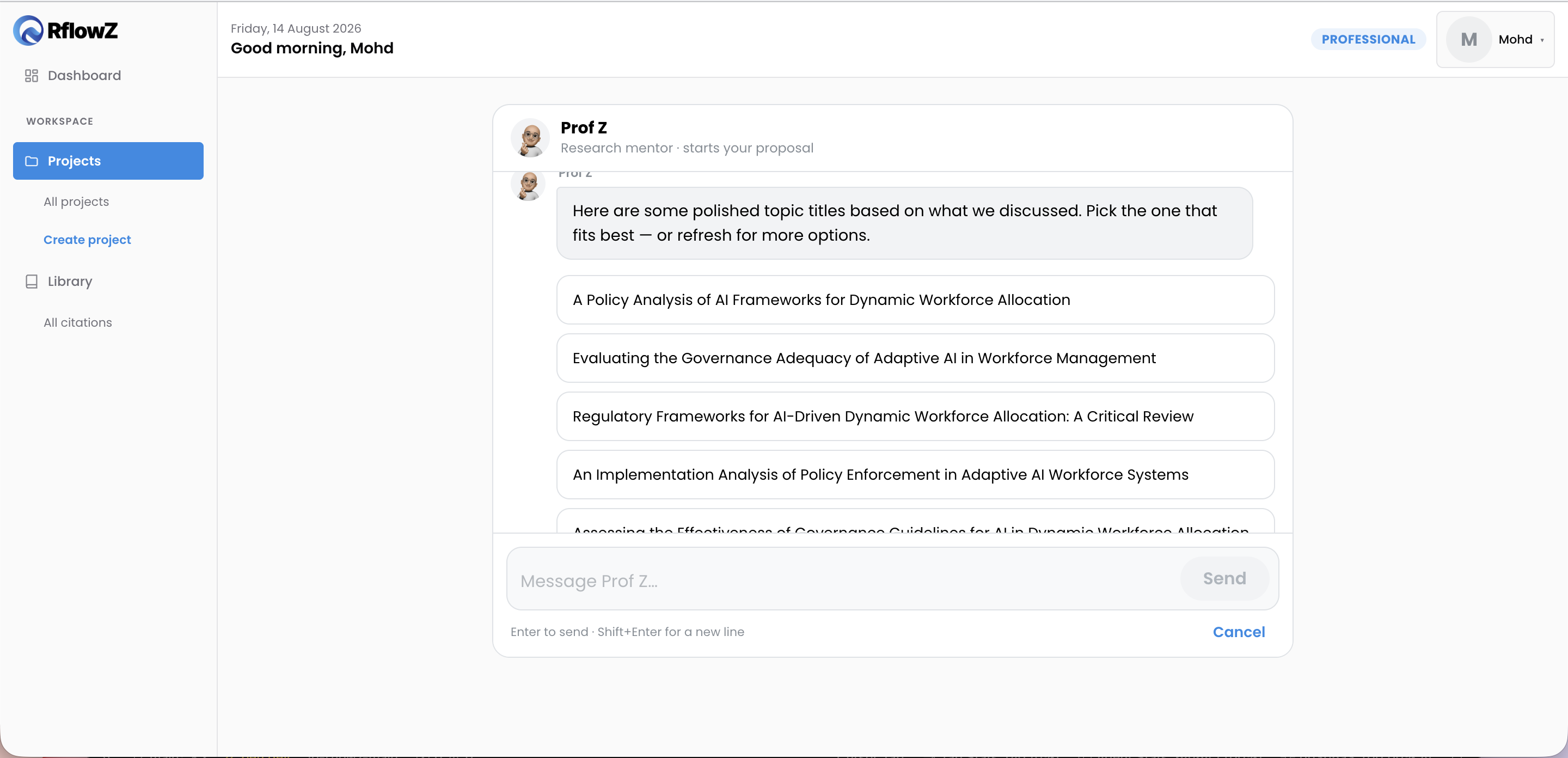 Step 2: Choose a research topic title with Prof Z